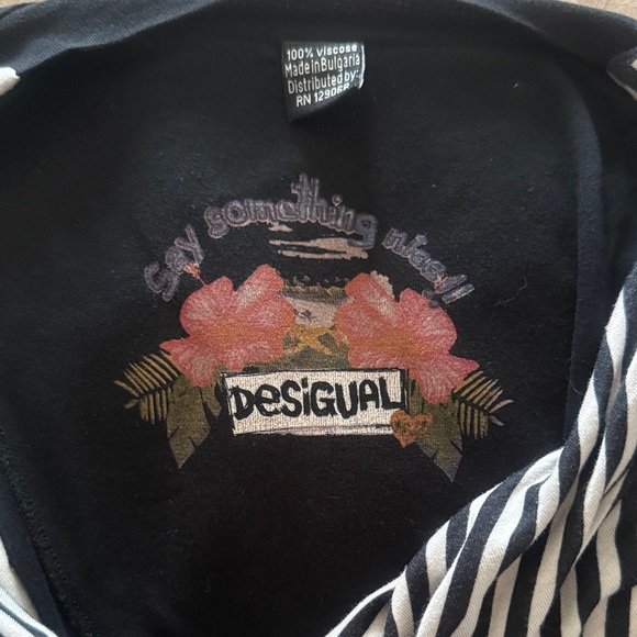 Desigual Black and White Striped Midi Dress with Floral Design - Picture 6 of 6